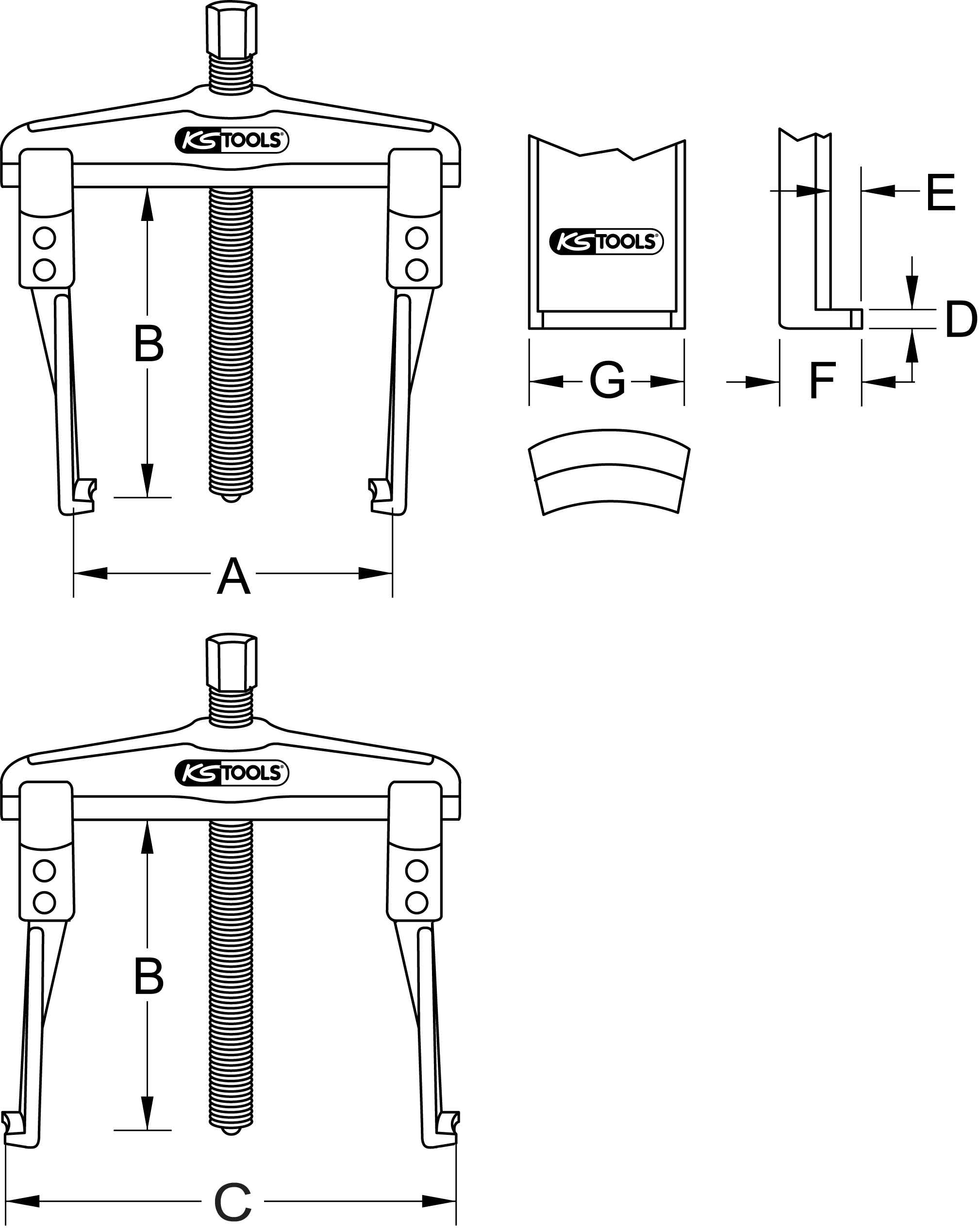 KS Tools Universal-Abzieher 2-armig mit schlanken Haken