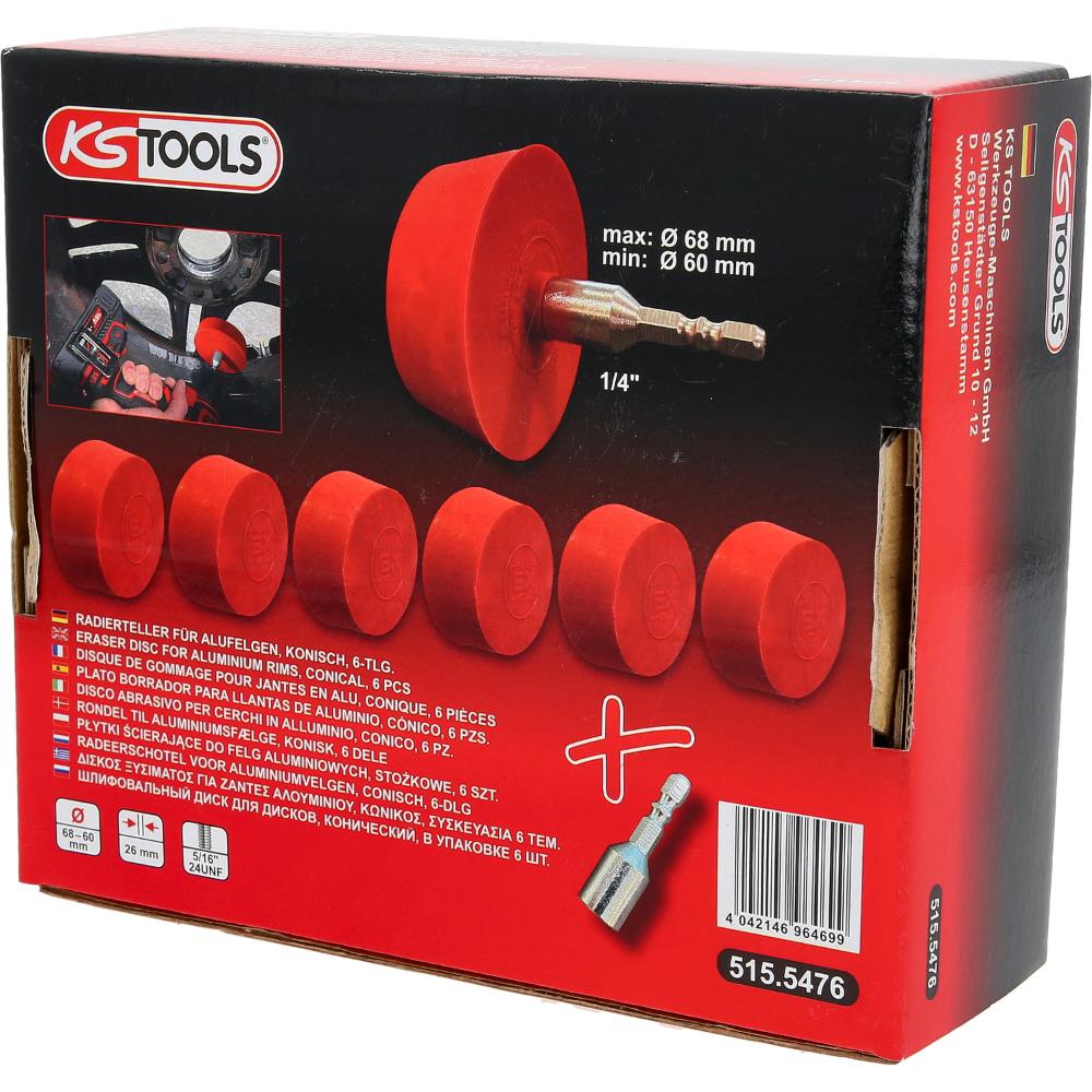 KS Tools Radierteller für Alufelgen, konisch, 6er Pack
