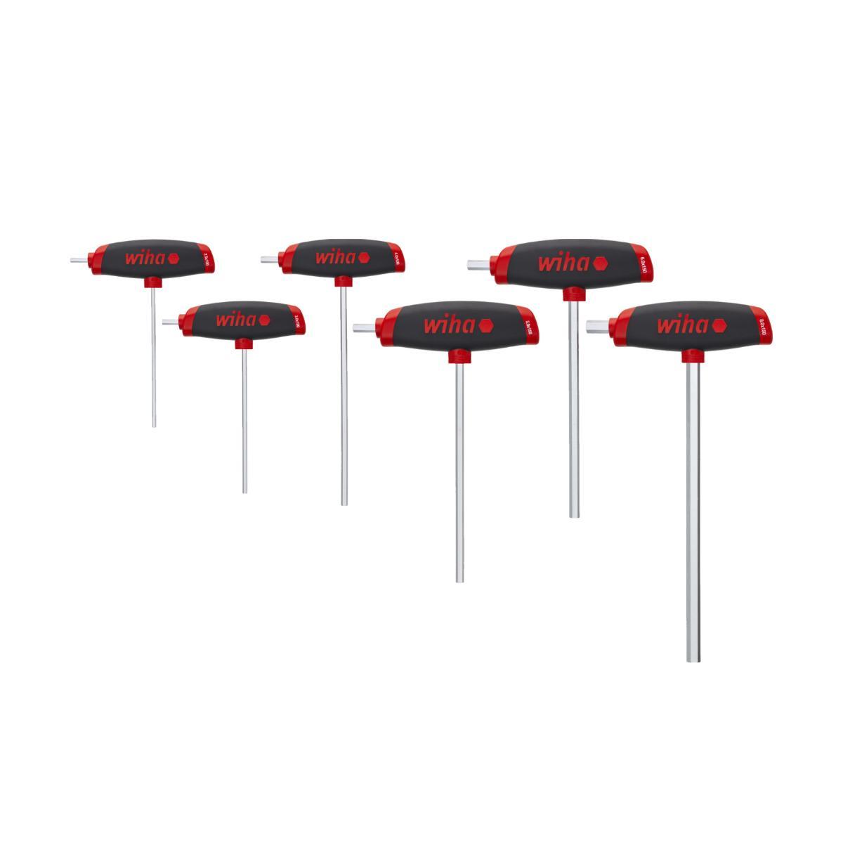 Wiha Stiftschlüssel mit Quergriff Set ComfortGrip Sechskant 6-teiliges Set mit Seitenabtrieb, mattverchromt