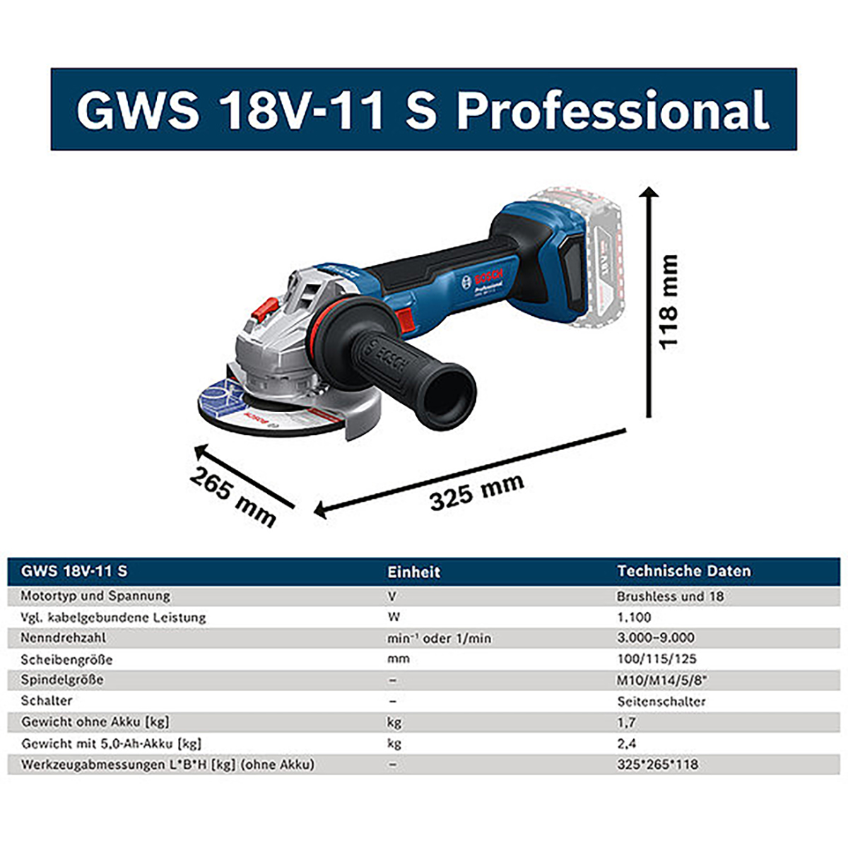 Bosch Akku-Winkelschleifer GWS 18V-11 S