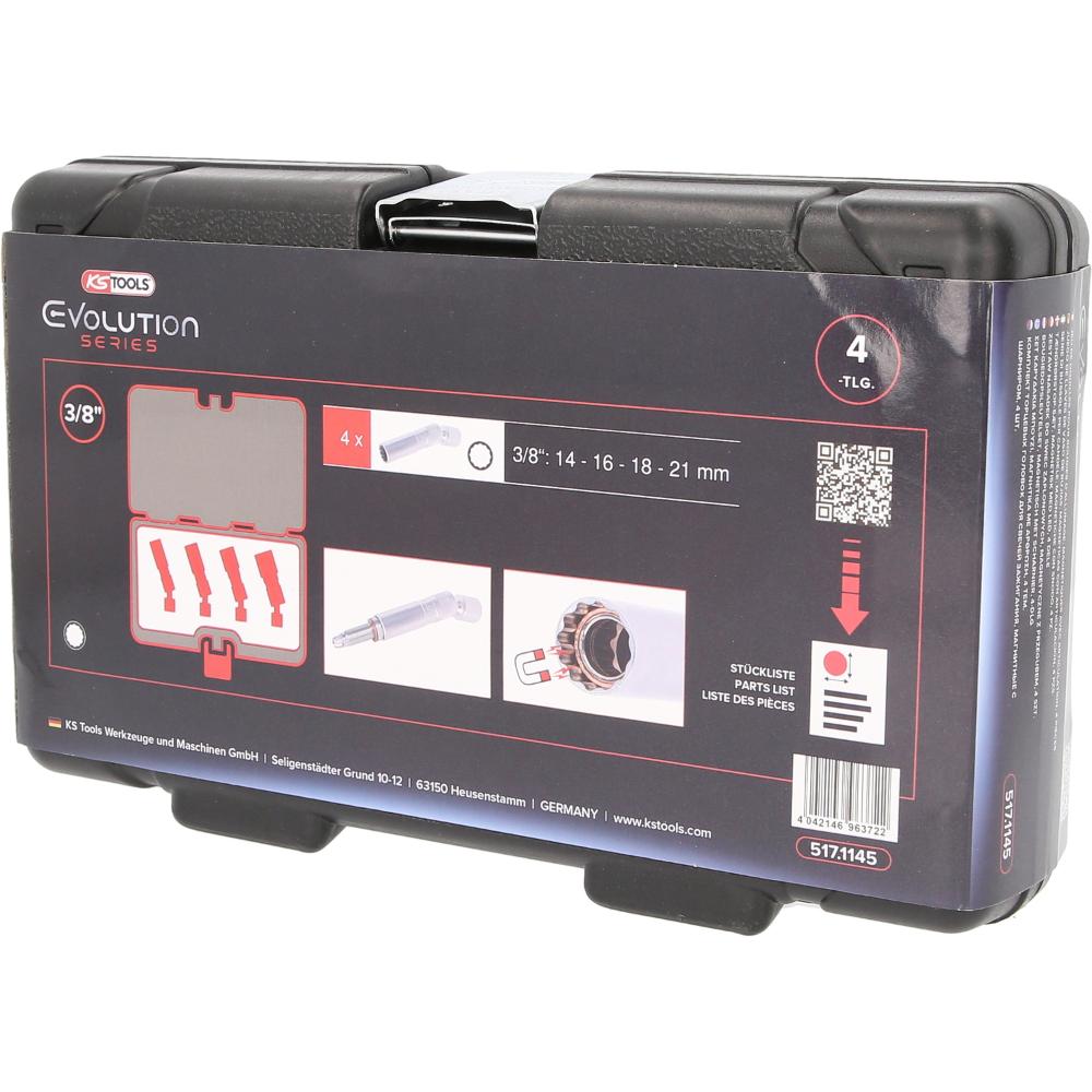 KS Tools 3/8 Zoll Zündkerzen-Stecknuss-Satz, 4-tlg, magnetisch mit Gelenk