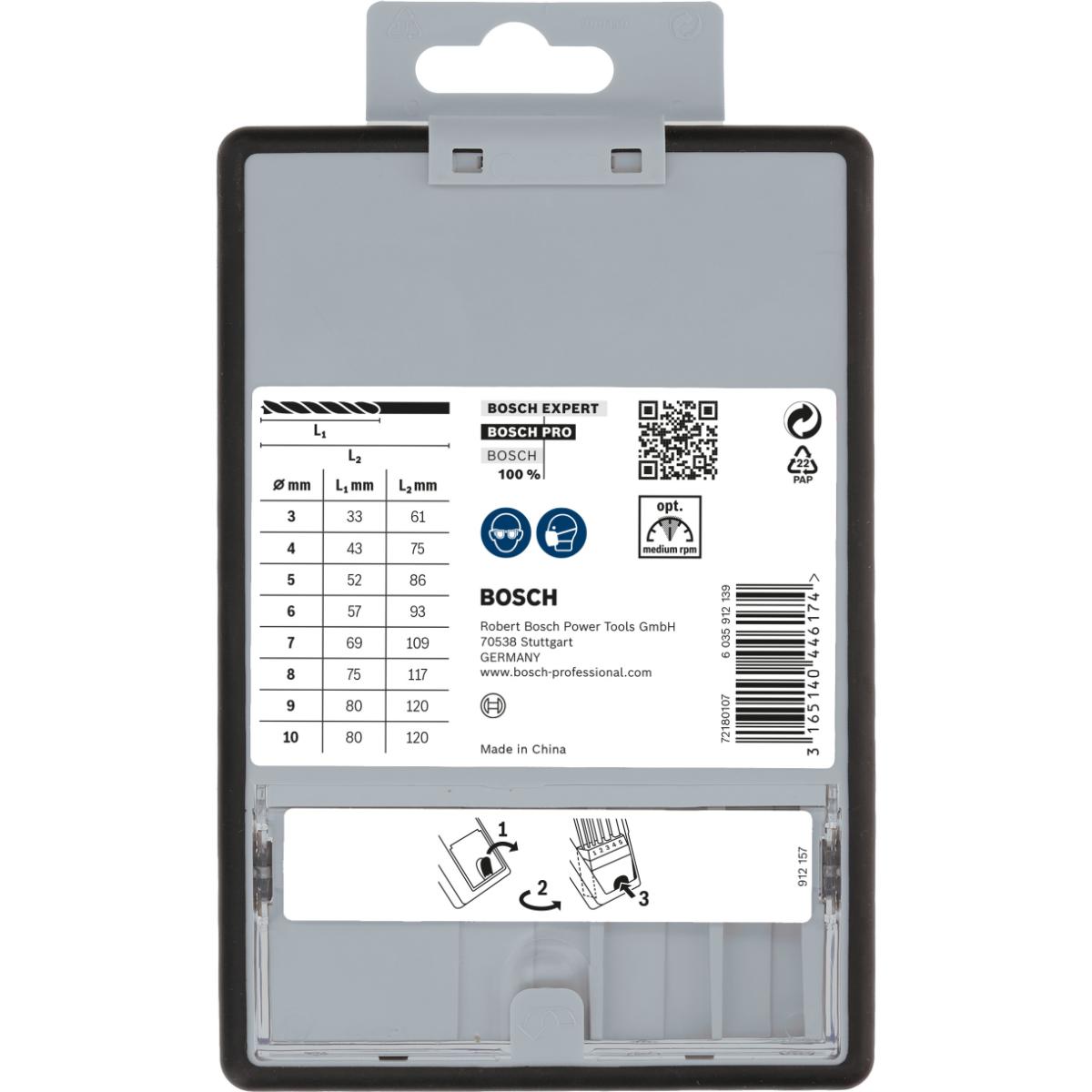 Bosch PRO 8-tlg. Holzspiralbohrer-Set, Robust Line, 3–10 mm