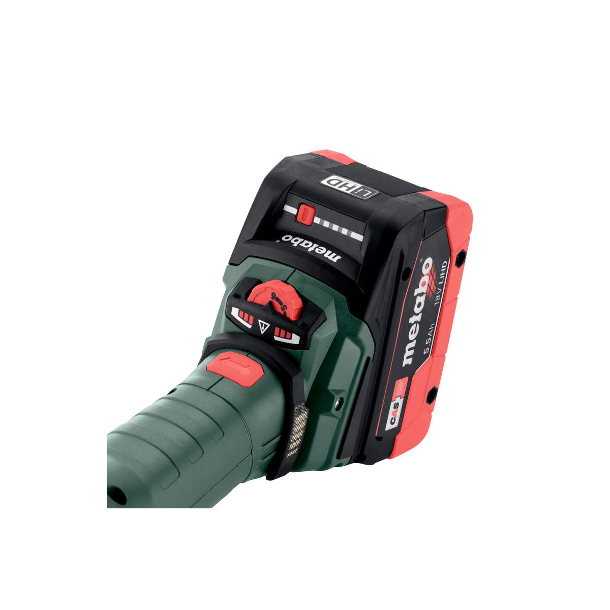 Metabo Akku-Flachkopf-Winkelschleifer WVBF 18 LT BL 11-125 Quick, metaBOX 165 L