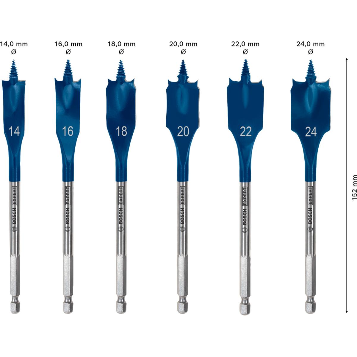 Bosch EXPERT Self Cut Speed Flachfräsbohrer-Set, 14/16/18/20/22/25/24/32, 6-teiliges Set