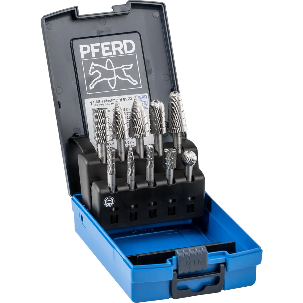 PFERD TOOLS HSS Frässtift Set 81 10-tlg. Zahnung 3 Schaft-Ø 6 mm universal mittel fein