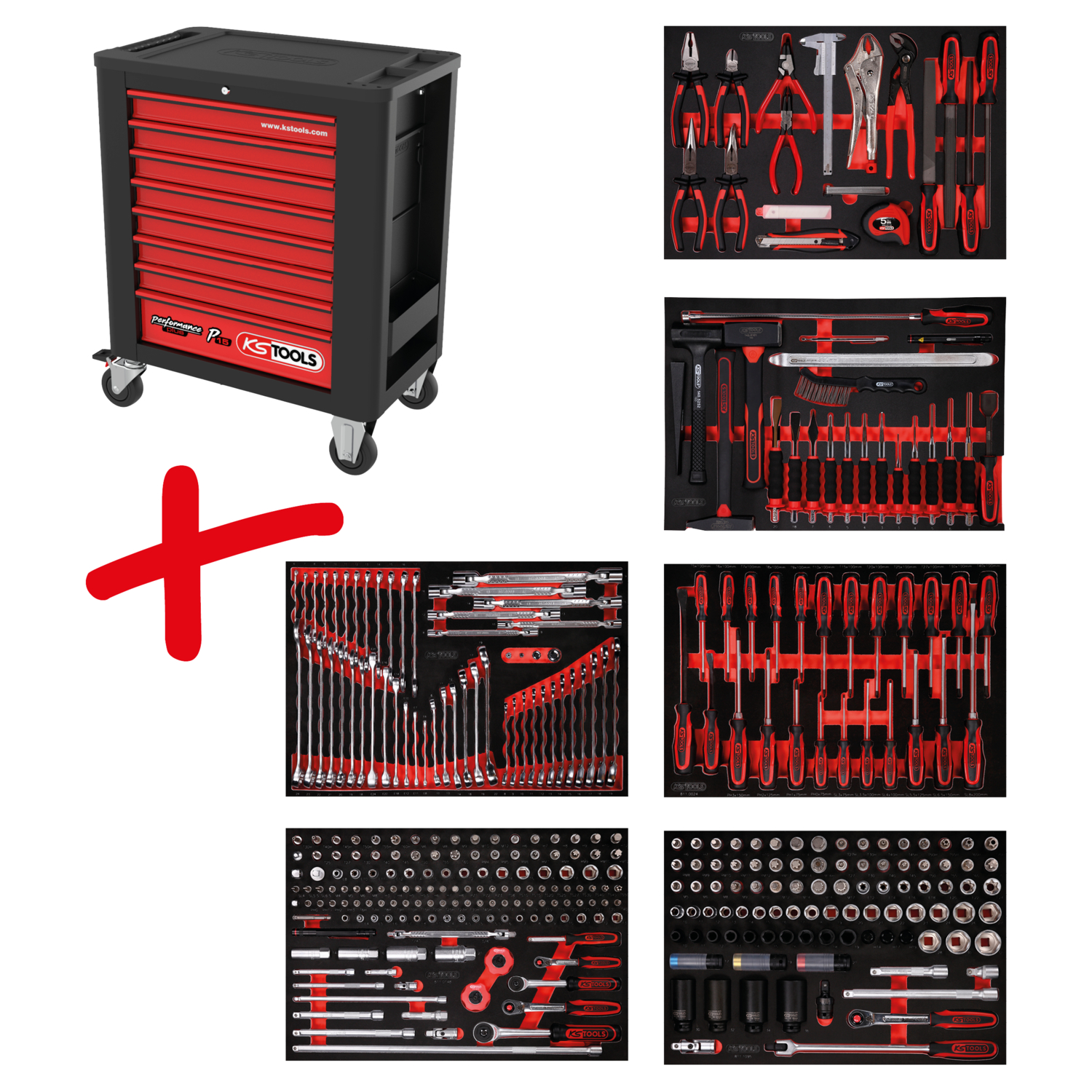 KS Tools Performanceplus Werkstattwagen-Satz P15 mit 370 Werkzeugen für 6 Schubladen