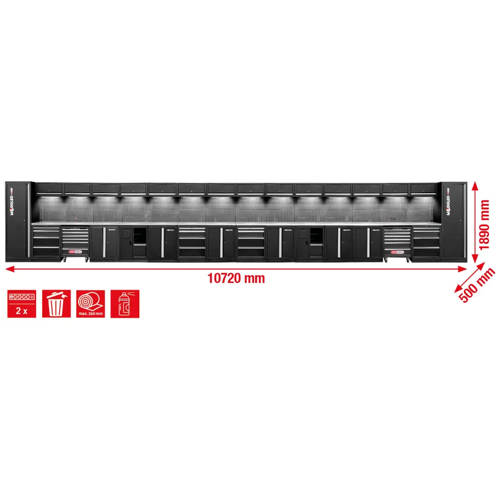 KS TOOLS Werkstatt-Schranksystem, gerade, 10720 x 500 mm