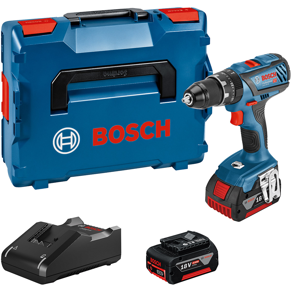 Bosch Akku-Schlagbohrschrauber GSB 18V-28, 2 Akku GBA 18V, Schnellladege. GAL 18V-40