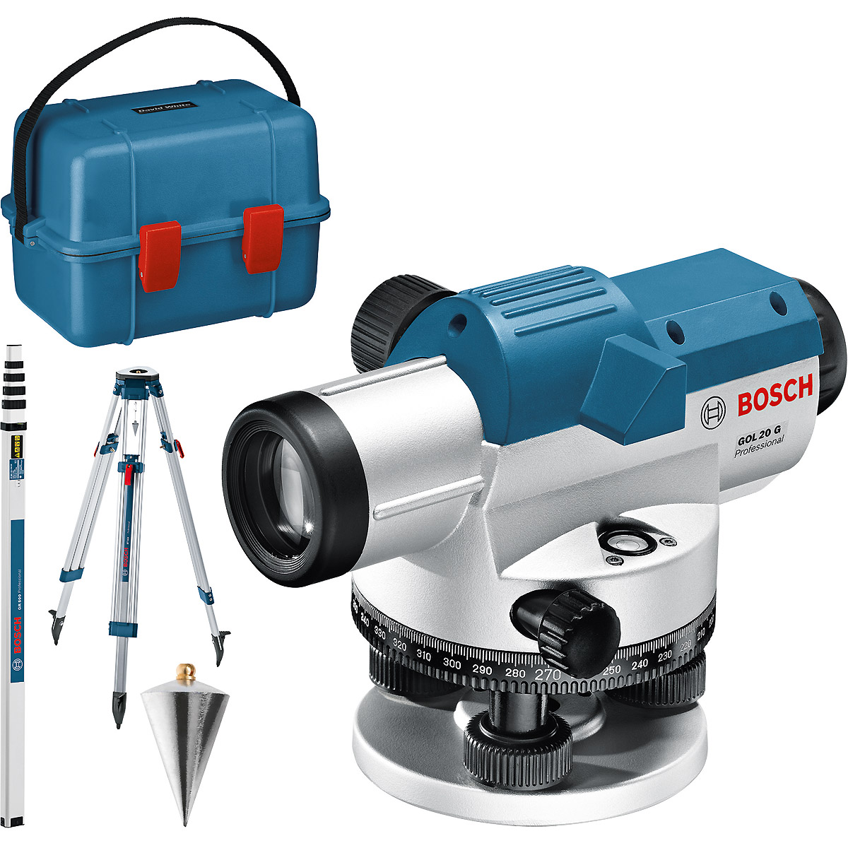 Bosch Optisches Nivelliergerät GOL 20 G, mit Baustativ BT 160, Messstab GR 500