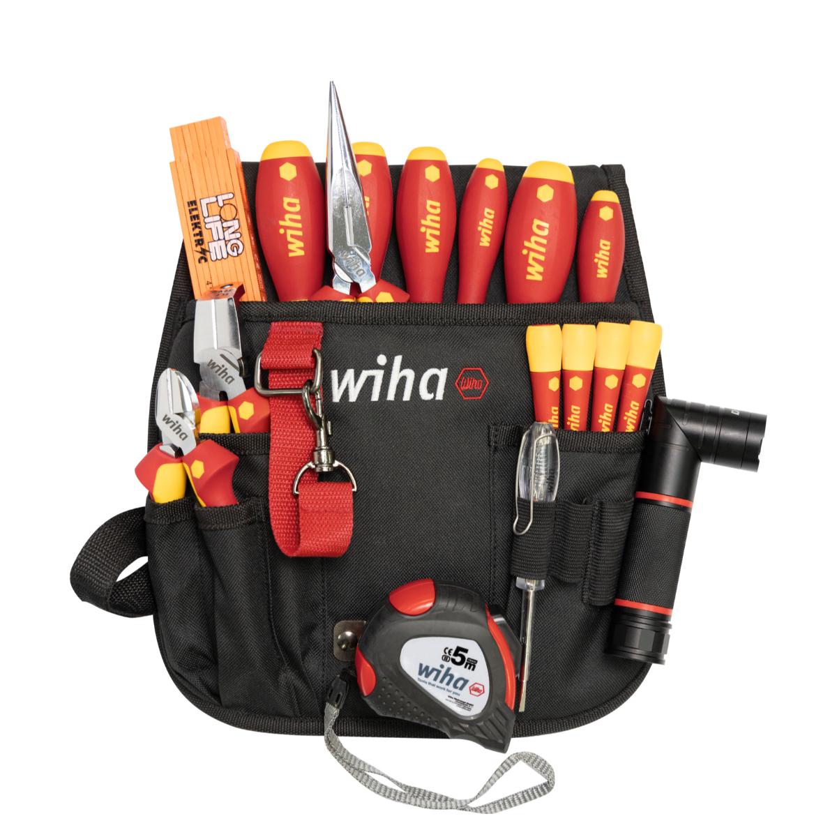 Wiha Werkzeug Set Elektriker gemischt, 18-teiliges Set mit Gürteltasche