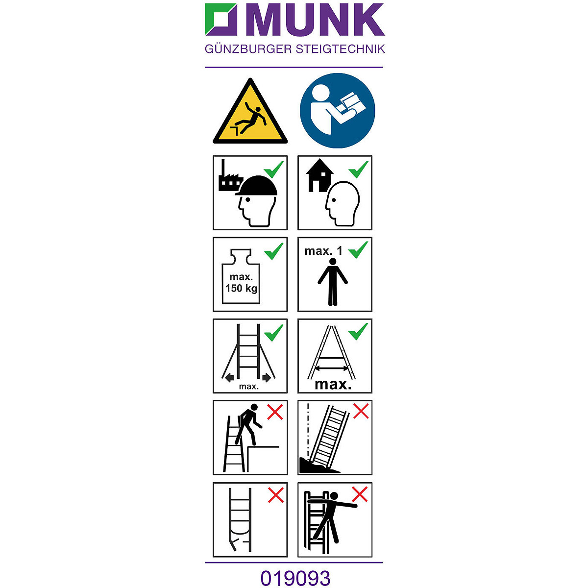 Munk Hinweis-Aufkleber für Plattformleitern < 2,50 m (FlexxStep)