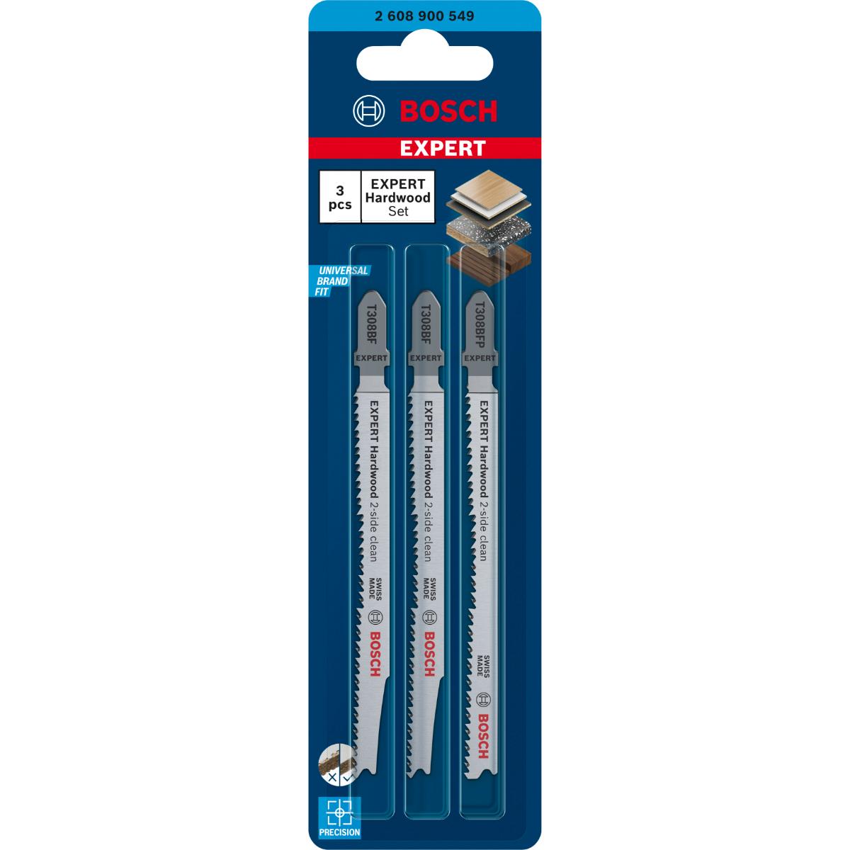 Bosch EXPERT ‘Hardwood 2-side clean‘ Stichsägeblatt-Set, 2-tlg., T308BF/BFP. Für Stichsägen