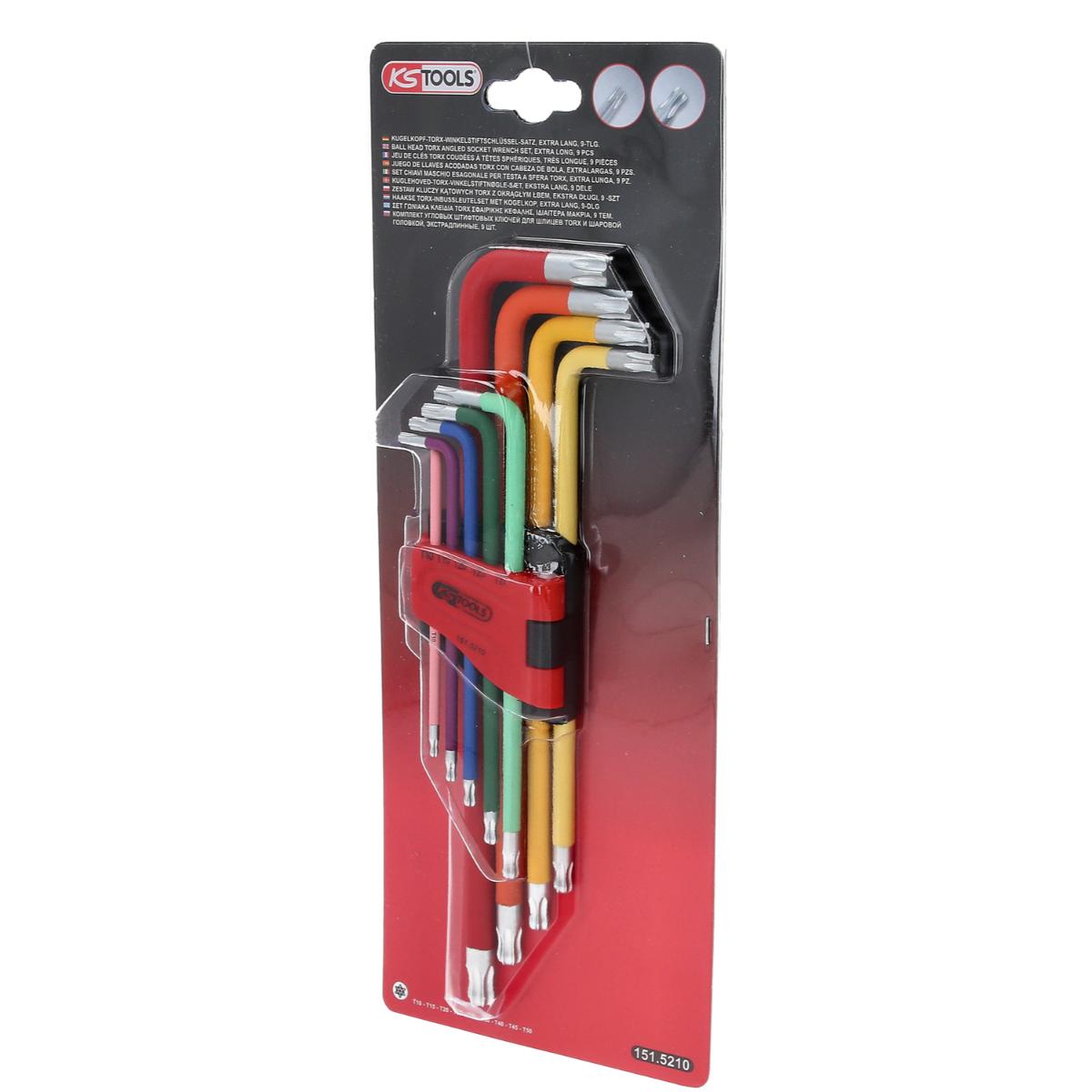 KS Tools Kugelkopf-Torx-Winkelstiftschlüssel-Satz, extra lang, 9-tlg