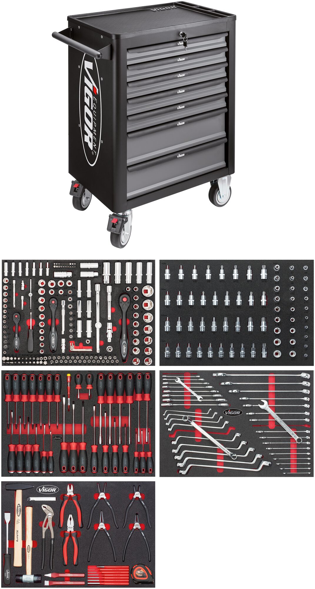 VIGOR Werkstattwagen Series L, mit Sortiment, V4560, Anzahl Werkzeuge: 344
