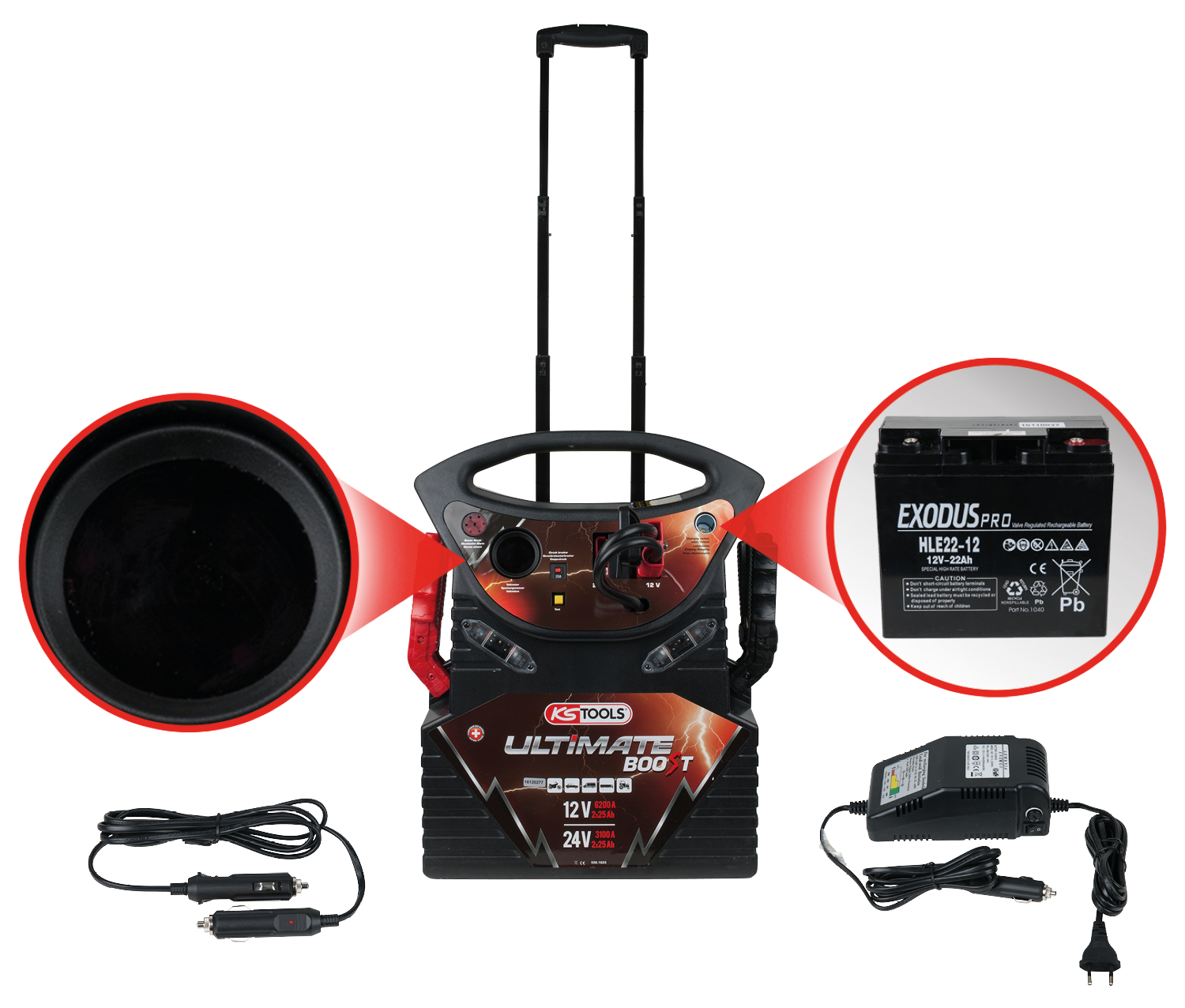 KS Tools 12 V + 24 V Batterie-Booster, mobiles Starthilfegerät 2340 A