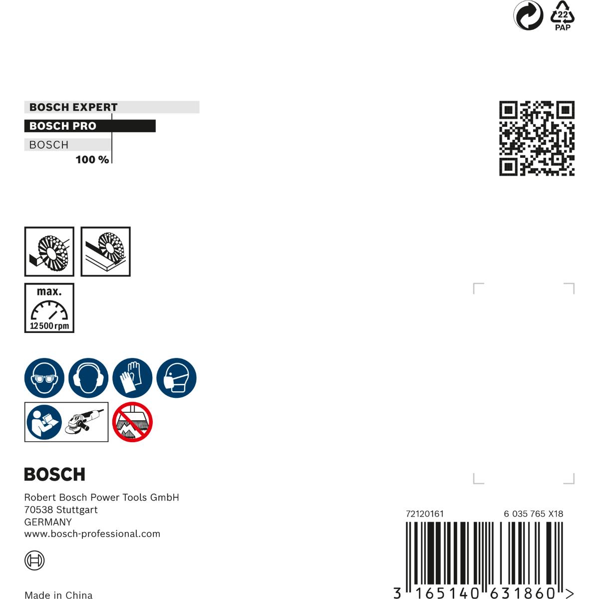 Bosch PRO Scheibenbürste, gezopft, rostfrei, 115 mm, 12500 U/ min, M14