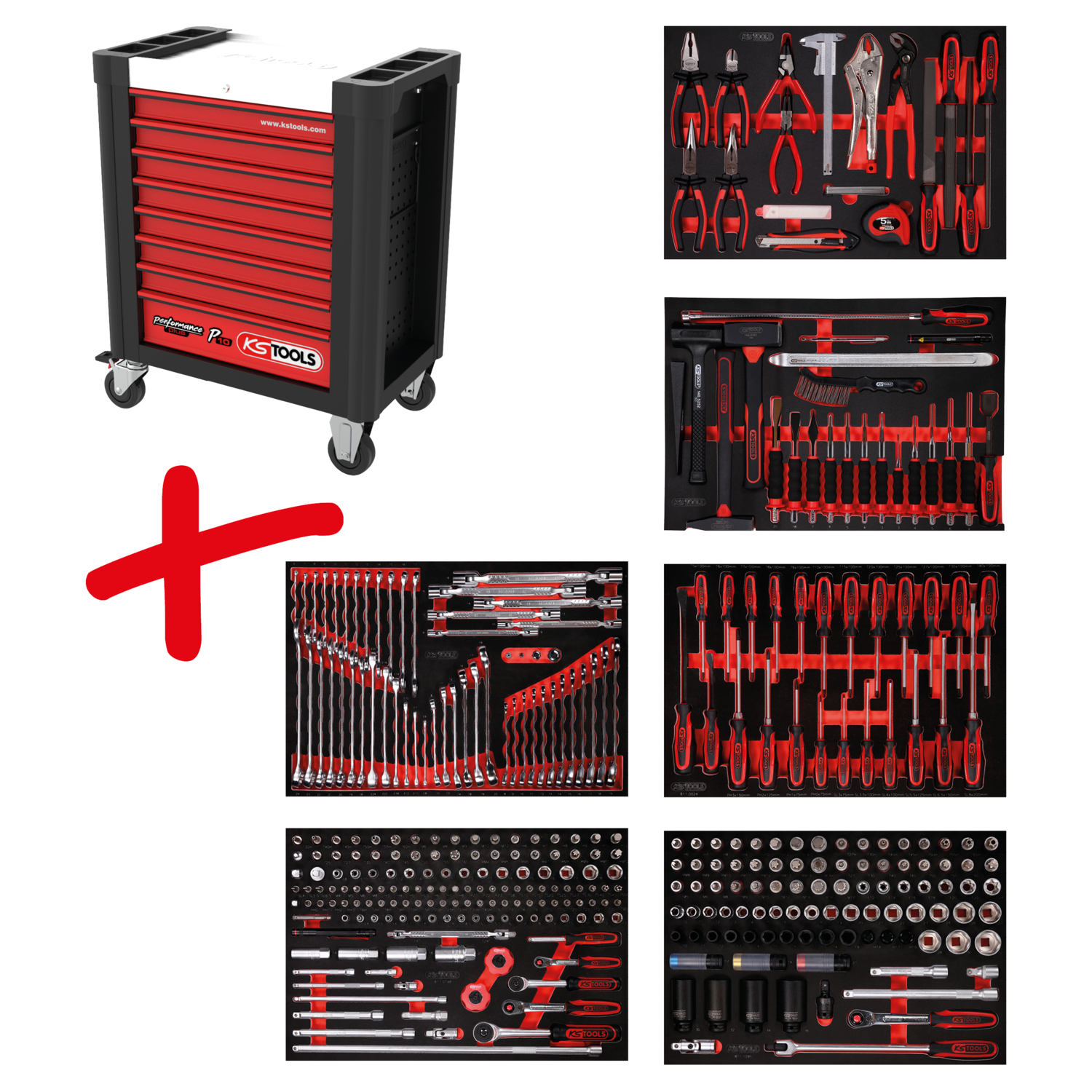 KS Tools Performanceplus Werkstattwagen-Satz P10 mit 370 Werkzeugen für 6 Schubladen