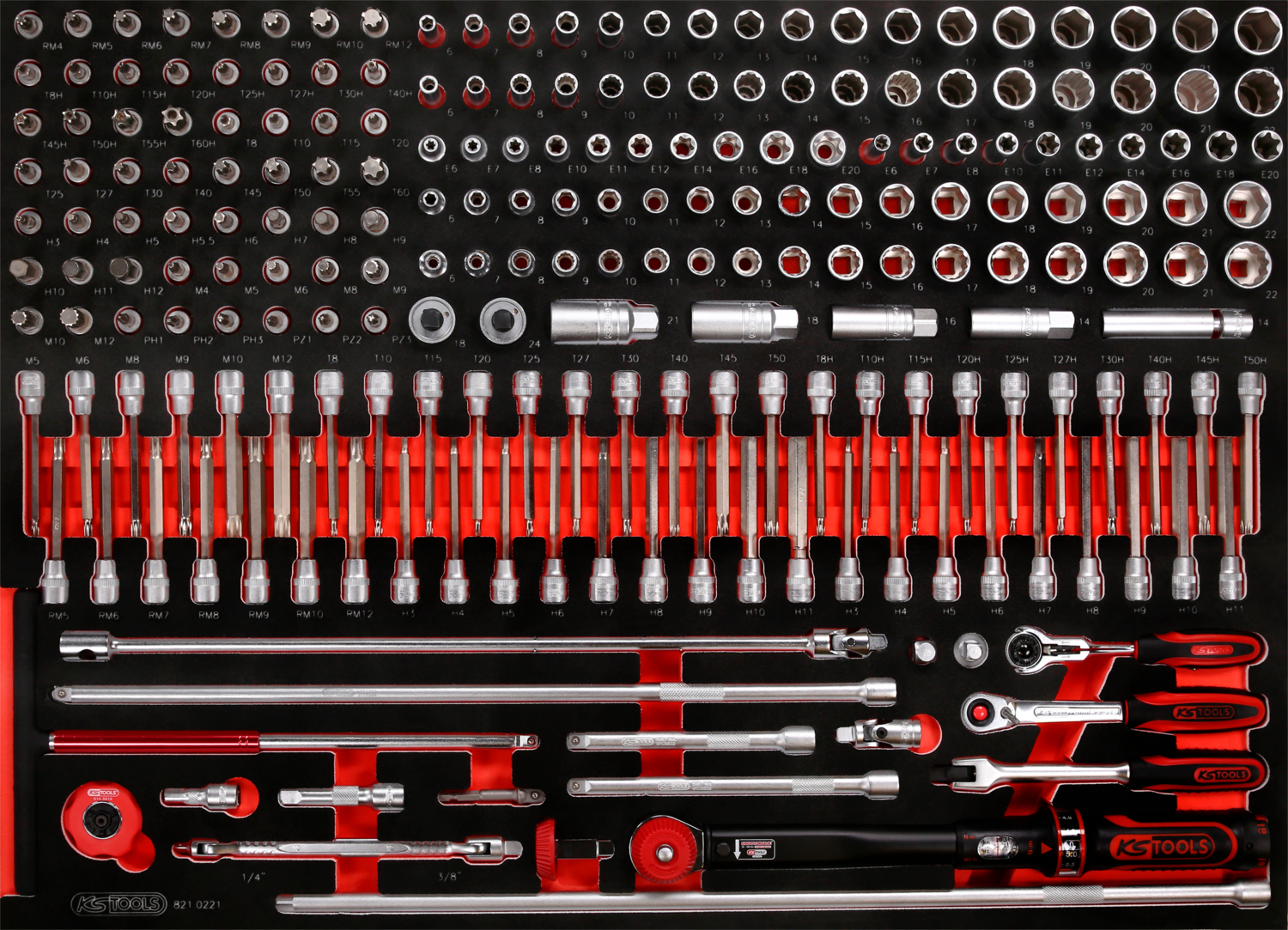 KS Tools 3-8'' Steckschlüssel-Satz in Schaumstoffeinlage, 221-tlg