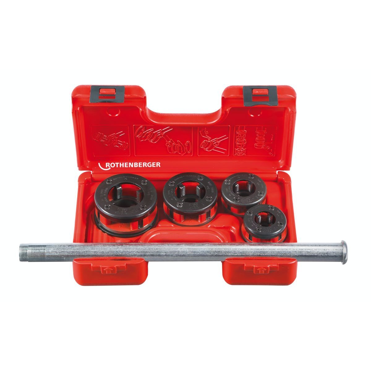 ROTHENBERGER SUPER CUT-Set, Ratschen-Gewindeschneidkluppe,BSPT R, 1/2"-3/4"-1"-1.1/4" im Koffer