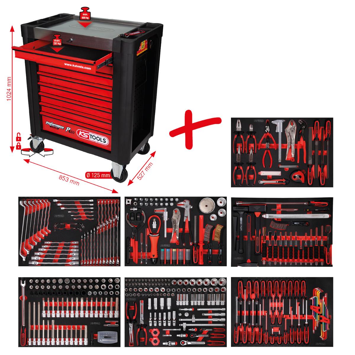 KS Tools Performanceplus Werkstattwagen-Satz P10 mit 397 Werkzeugen für 7 Schubladen