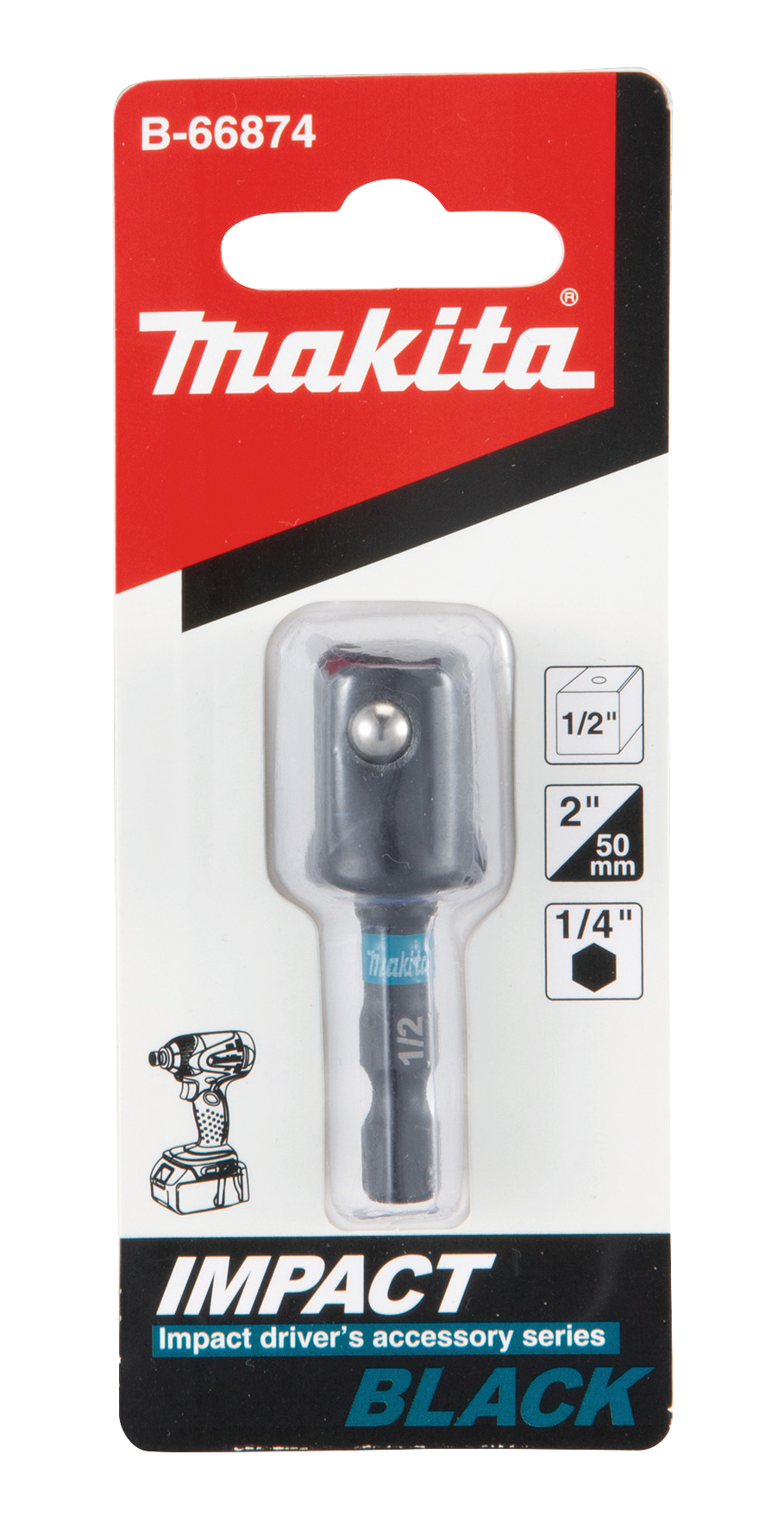 Makita Adapter von 1/4 Zoll Sechtskant auf 1/2 Zoll Vierkant - 50 mm - 1 Stück - B-66874