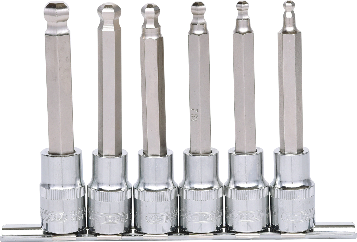 KS Tools 1/2" CHROMEplus Bit-Stecknuss-Satz Innen6kant, Kugelkopf, 6-tlglang,  5-12mm