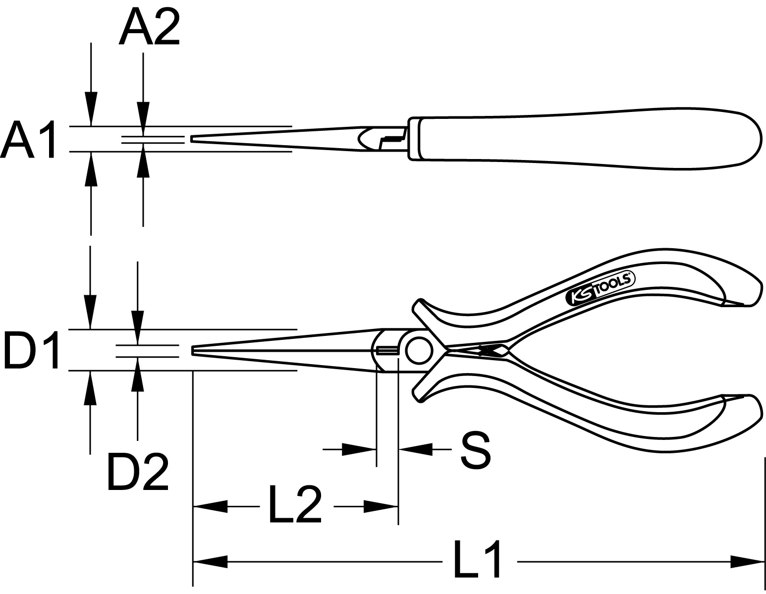 KS Tools ESD Rundzange, gerade, ohne Hieb, 130mm