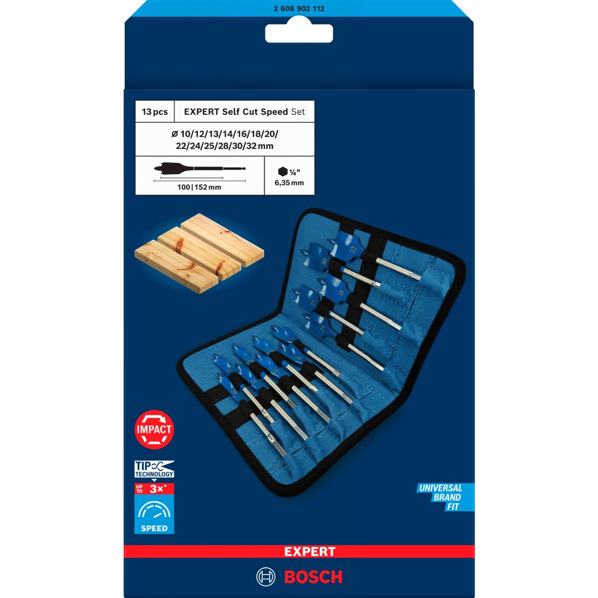Bosch EXPERT Self Cut Speed Flachfräsbohrer-Set, 10-32 mm, 13-teiliges Set