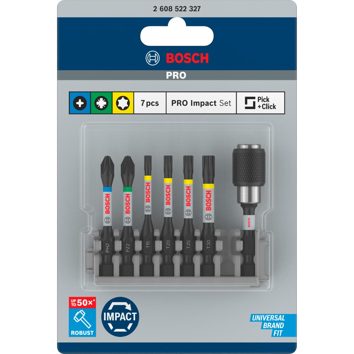 Bosch PRO Schrauberbit-Set Impact Control, 7-teilig, PH2, PZ2, T15, T20, T25,T30, 50 mm