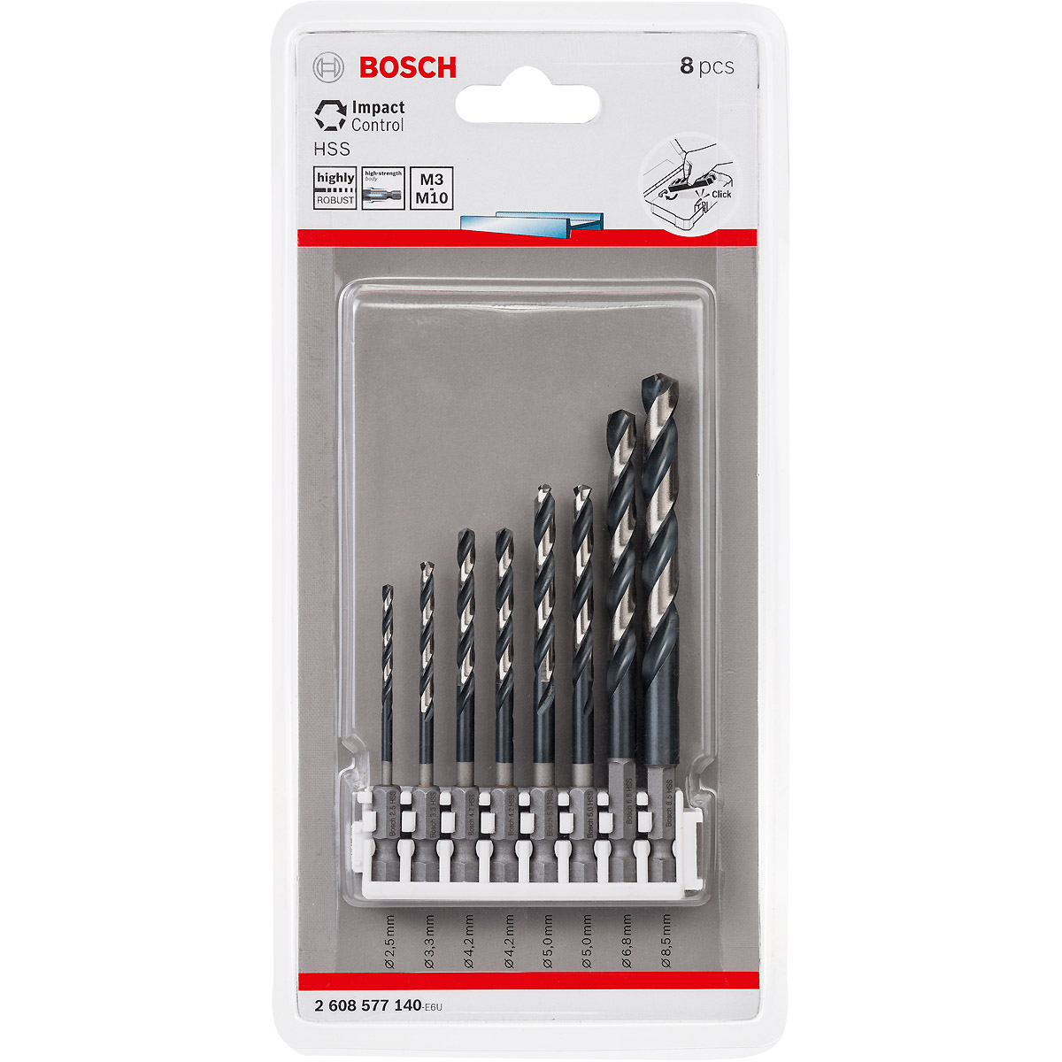Bosch HSS Spiralbohrer-Set Impact Control mit Sechskantschaft, 8-teilig, 2,5 - 8,5 mm