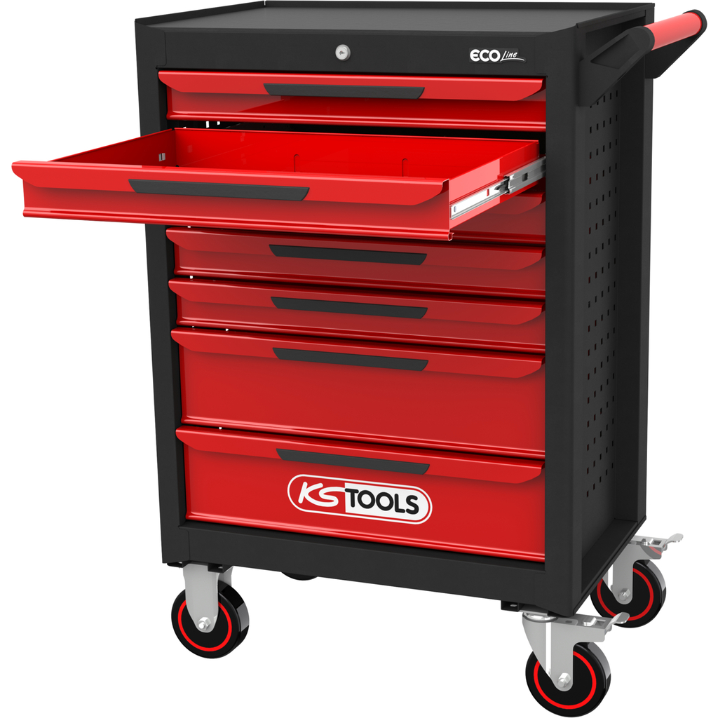 KS Tools ECOline SCHWARZ/ROT Werkstattwagen mit 7 Schubladen