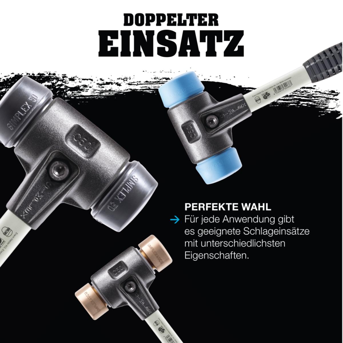 HALDER SIMPLEX - Schonhammer mit verstärktem TE-Gehäuse und Fiberglasstiel, TPE-soft