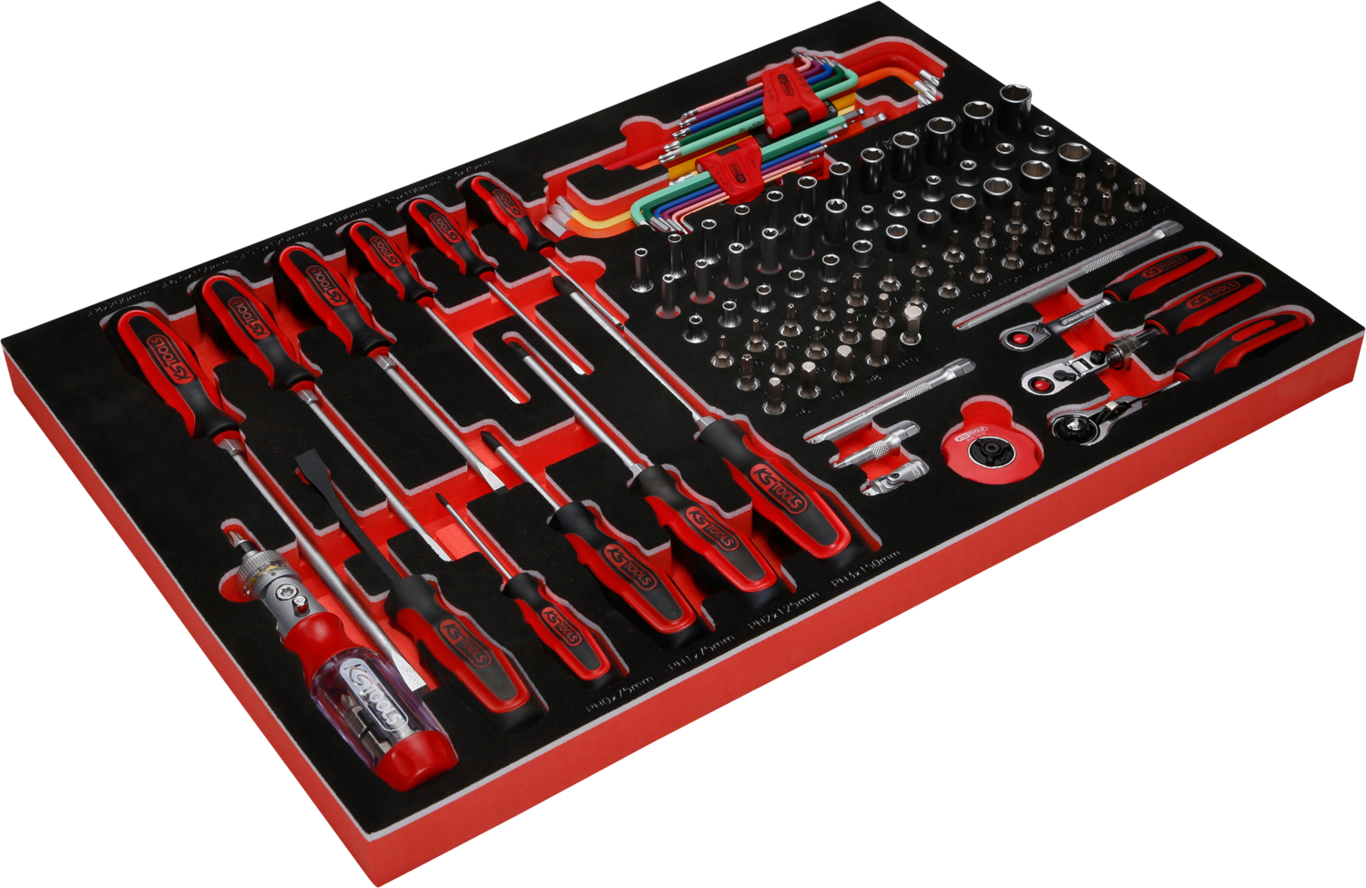 KS Tools 1-4'' Steckschlüssel- - und Schraubendreher-Satz in Schaumstoffeinlage, 105-tlg