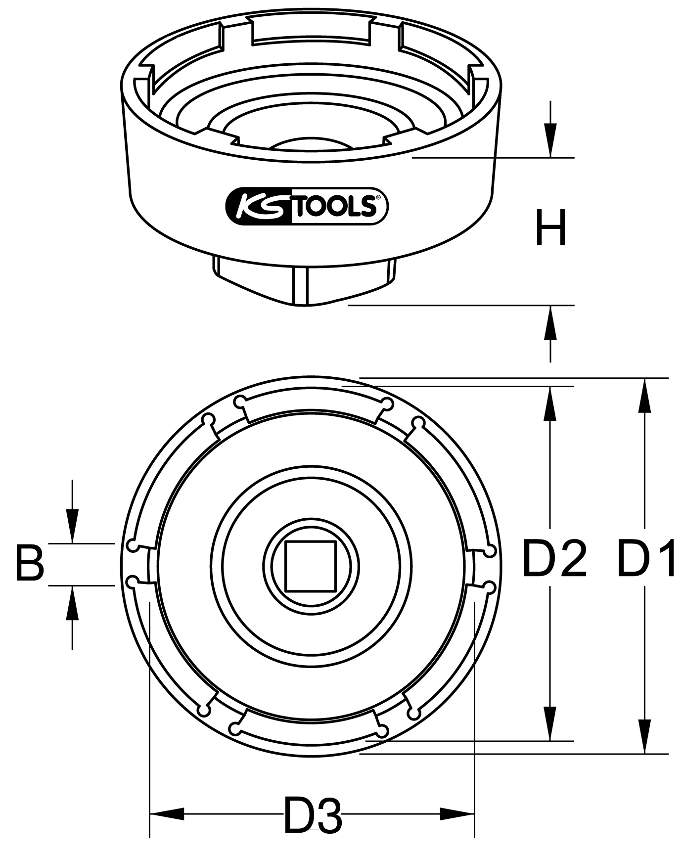 KS Tools 3-4“ Nutmuttern-Schlüssel mit 4 Zapfen für DAF, Innenzapfen Ø 50mm