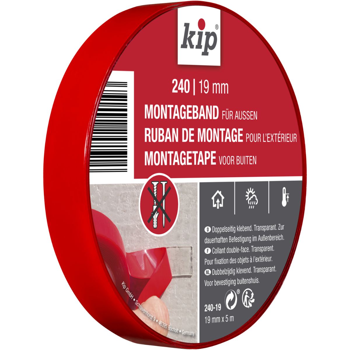 Kip 240 Montageband außen 19mm x 5m