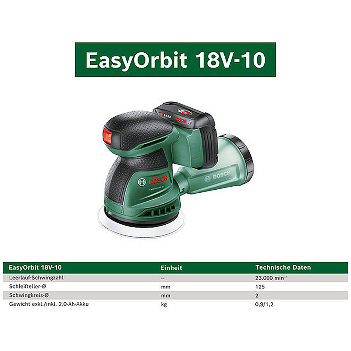 Bosch Akku-Exzenterschleifer EasyOrbit 18V-10, 1 x Akku PBA 18V 2.0Ah