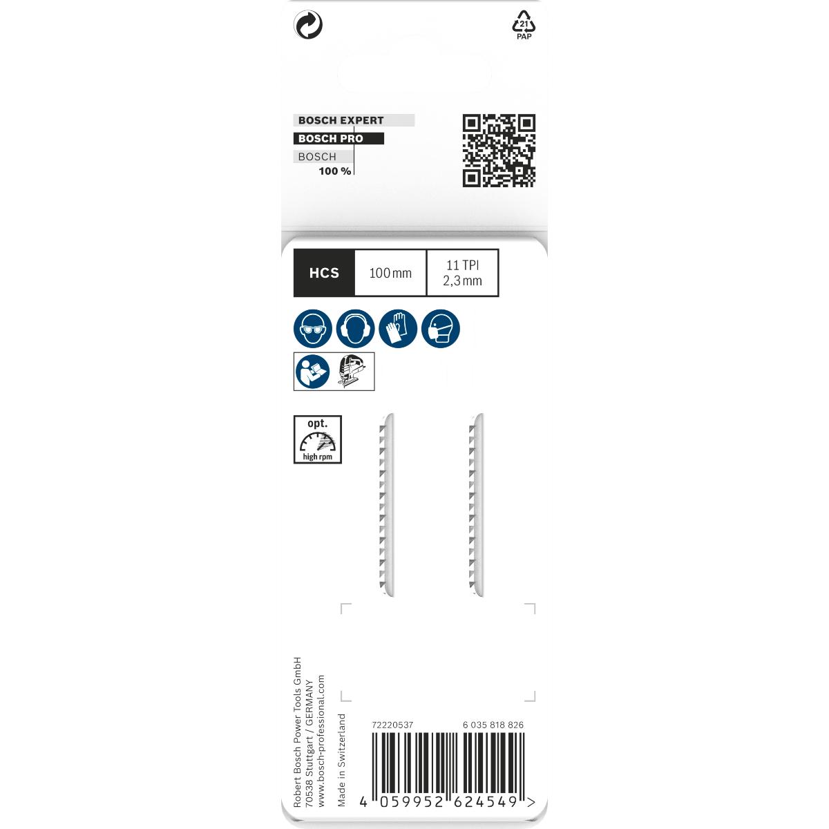 Bosch PRO Plastics PVC clean T102H Stichsägeblatt,100 mm - 2 Stück