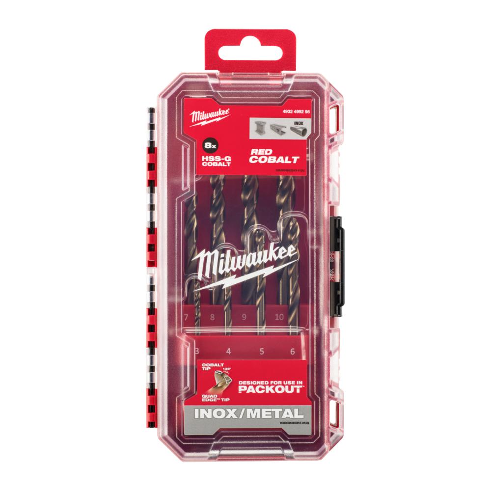 Milwaukee 8-tlg. Set in PACKOUT kompatibler Kassette HSS-G RED COBALT Metallbohrer HSS-G Co