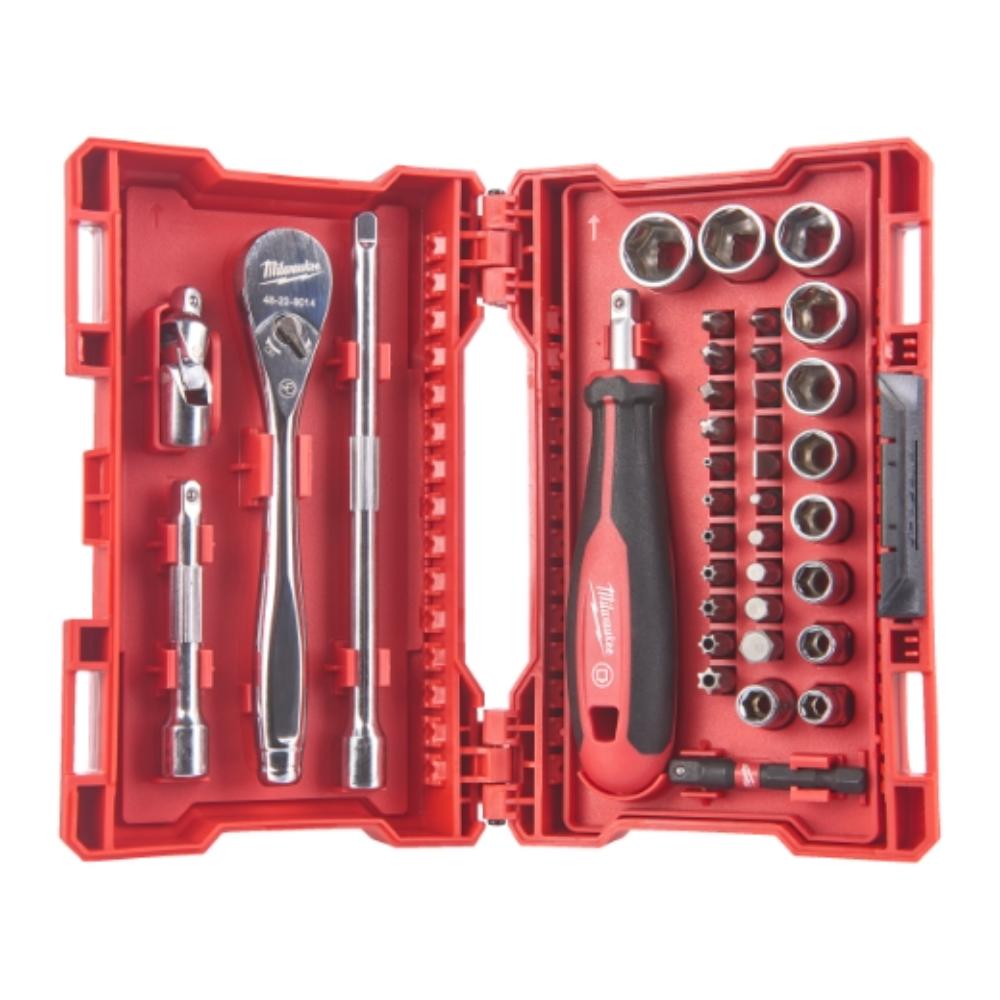 Milwaukee Ratschen-, Steckschlüsseleinsatz- und Bit-Set 1/4" 38-teilig