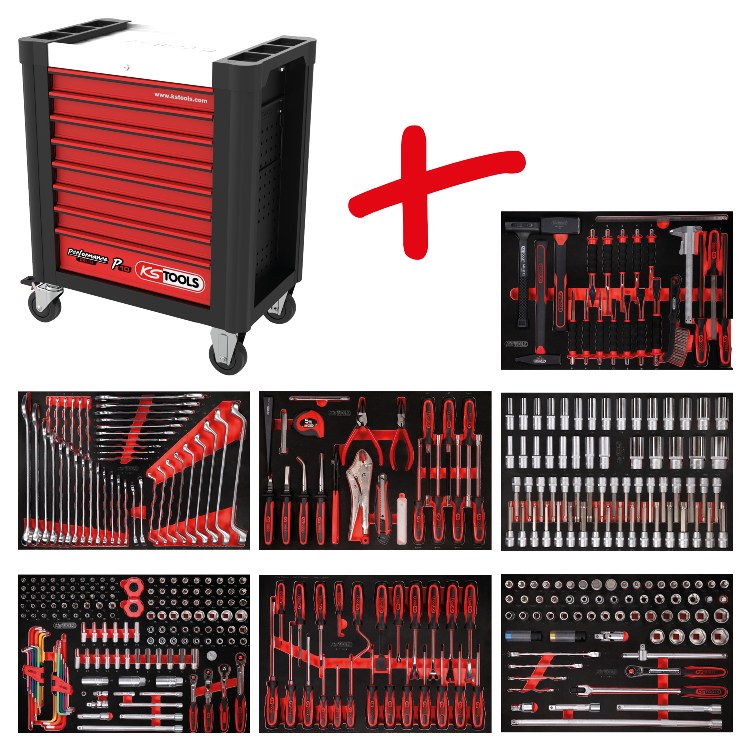 KS Tools Performanceplus Werkstattwagen-Satz P10 mit 403 Werkzeugen für 7 Schubladen