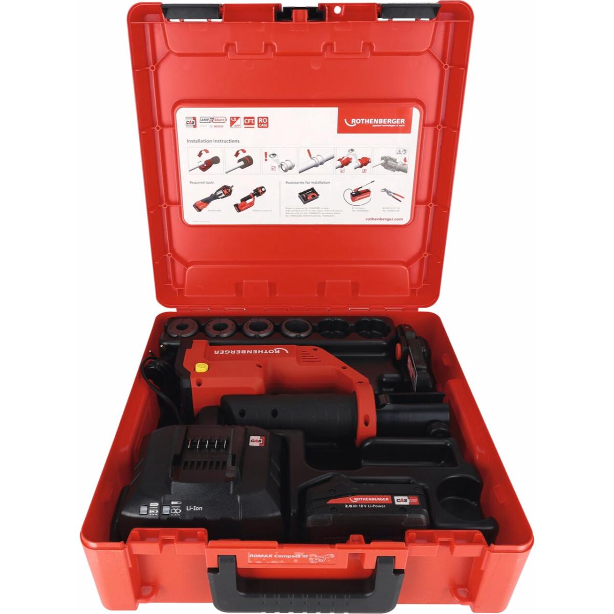 ROTHENBERGER Smarte Akku - Pressmaschine ROMAX COMPACT III WE-set RFz16 - 20 - 25 - 32, 2Ah, EU, CAS