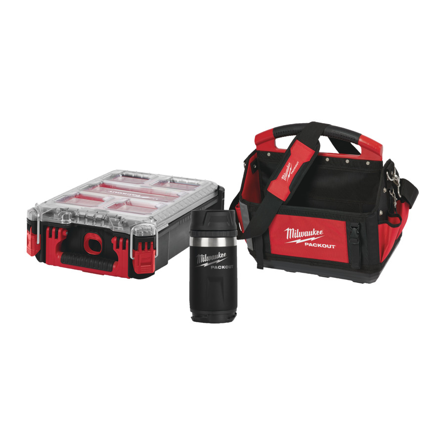 Milwaukee PACKOUT Aktionsset 3-teilig PACKOUT Werkzeugtasche 40 cm, Organiser Compact, Isolierbecher