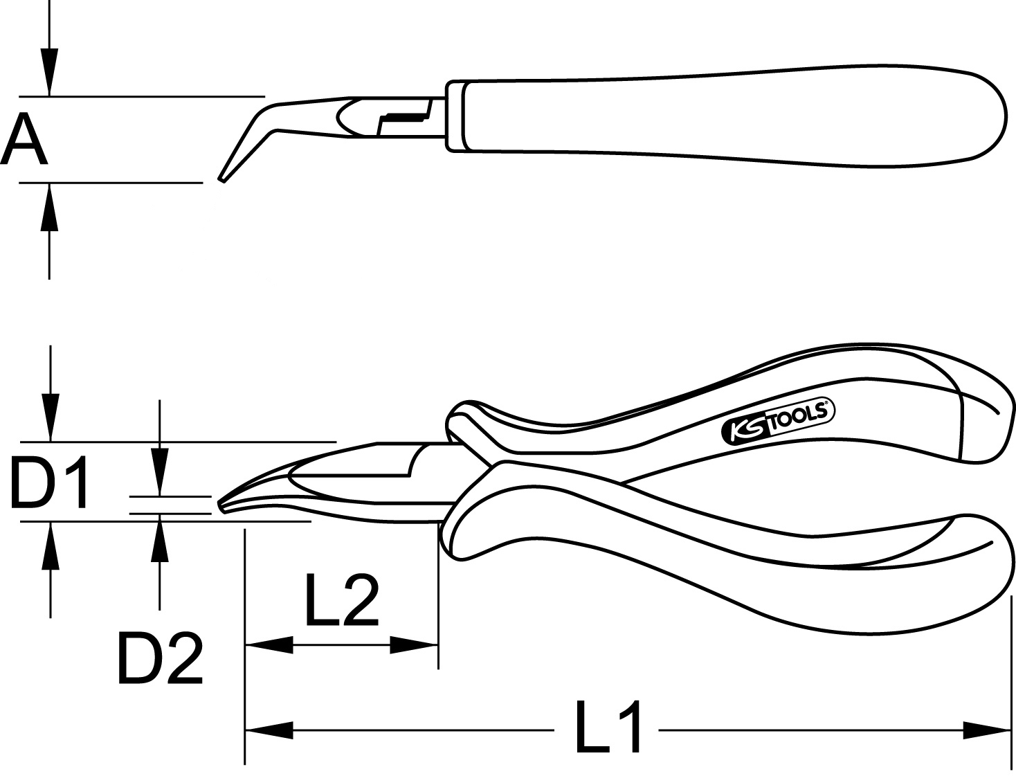 KS Tools ESD Spitzzange, gebogen, ohne Hieb, 130mm