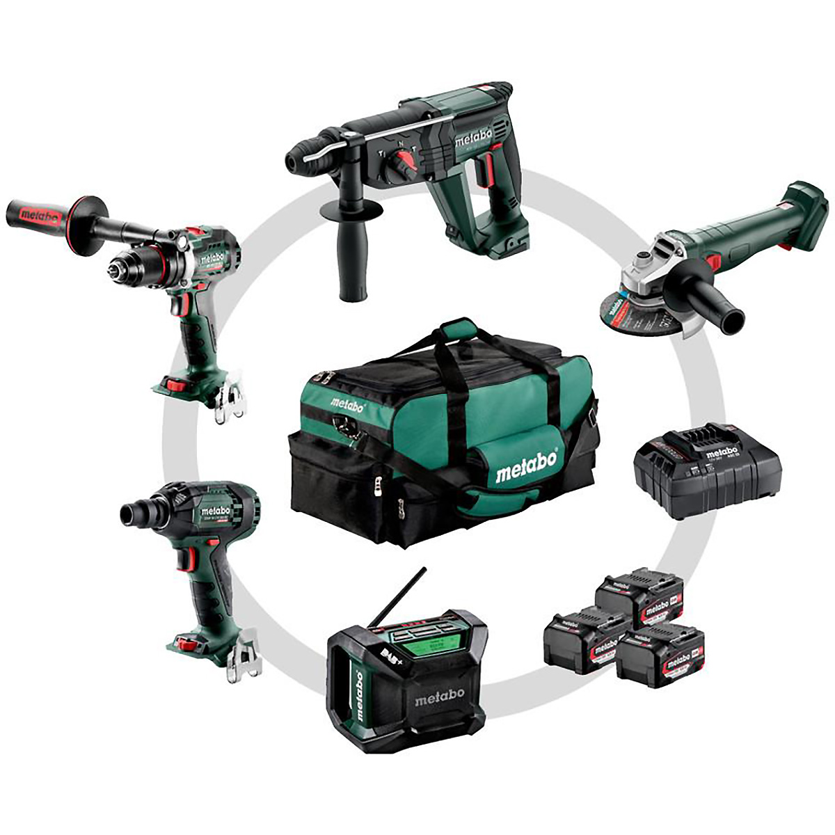 Metabo Akku Combo Set Bauhandwerk 5.2 BS 18 LTX BL + KH 18 LTX 24 + W 18 L 9-125 Quick + SSW 18 LTX