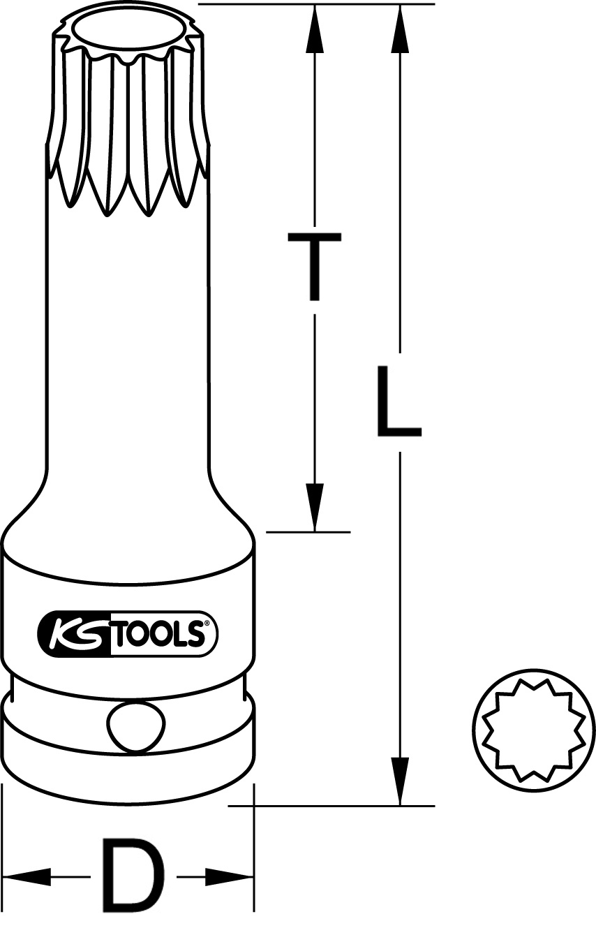 KS Tools 1/2" Kraft-Bit-Stecknuss Vielzahn, lang