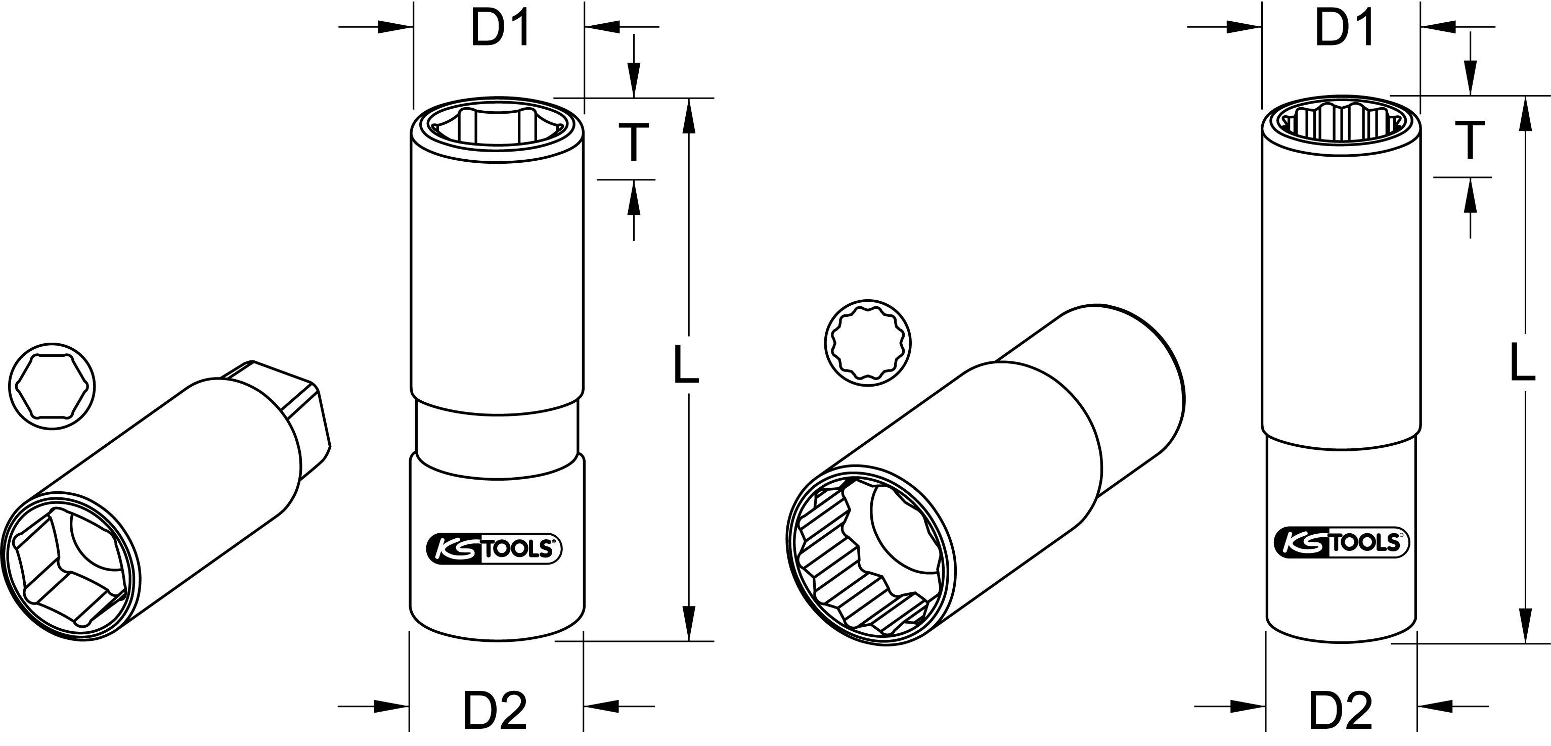 KS Tools 1/2" Stecknuss für Zündkerzen