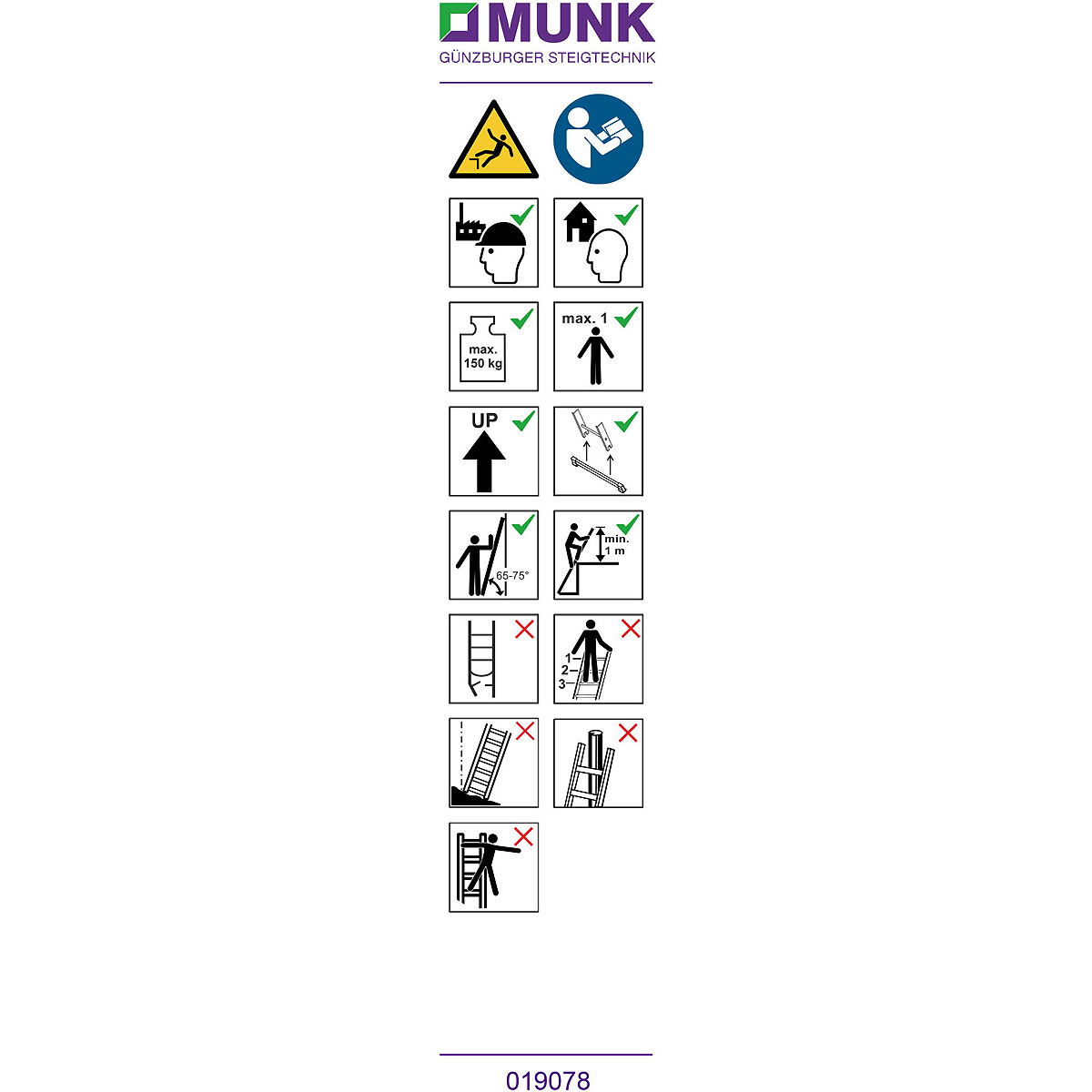 Munk Hinweis-Aufkleber für Sprossen-Anlegeleiter über 3 m (Traverse)