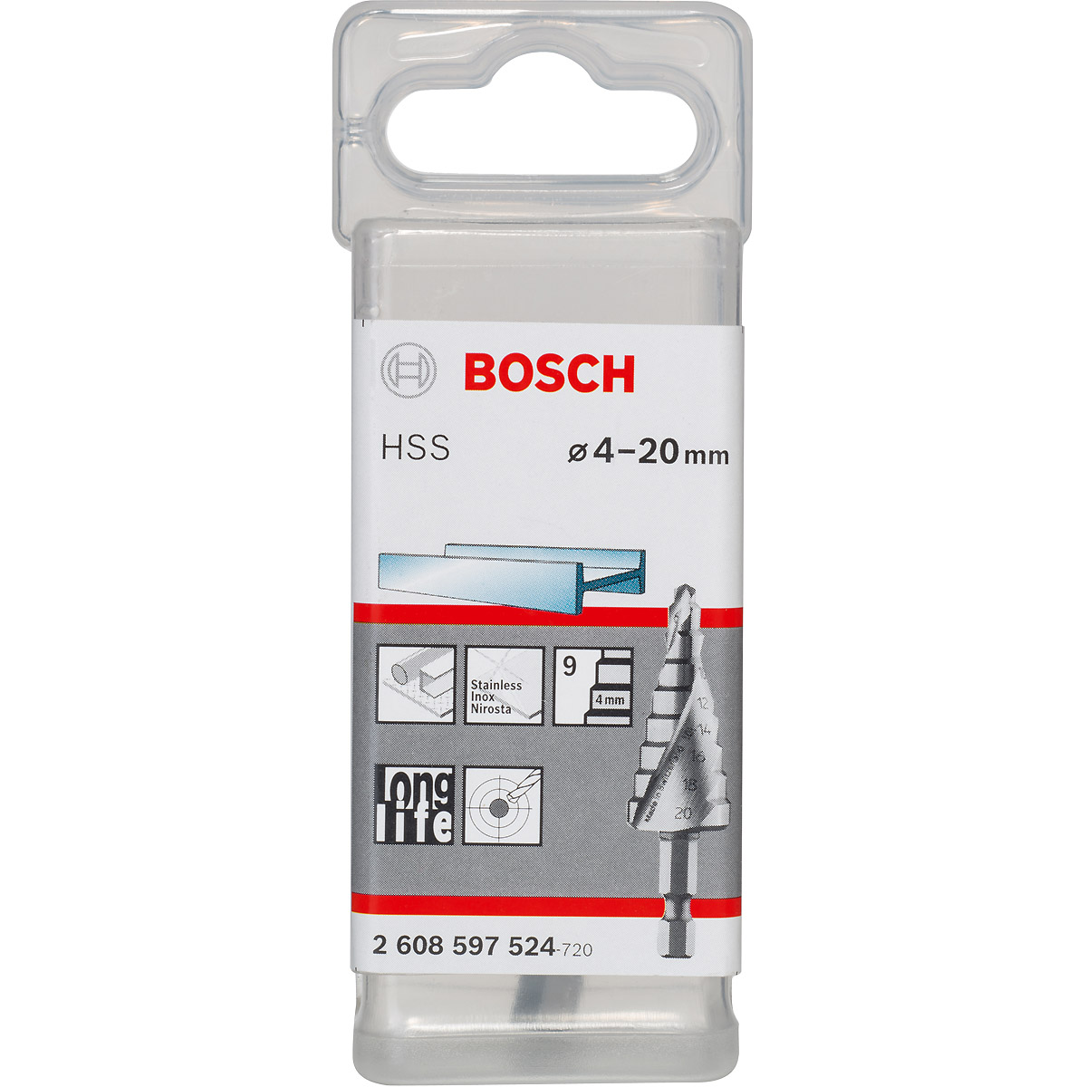 Bosch Stufenbohrer HSS, Sechskantschaft, 4 - 20 mm, 1/4 Zoll, 70,5 mm, 9 Stufen