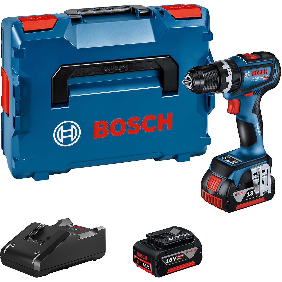 Bosch Akku-Schlagbohrschrauber GSB 18V-90 C, 2 Akku GBA 18V 5.0Ah, Ladg. u. L-BOXX