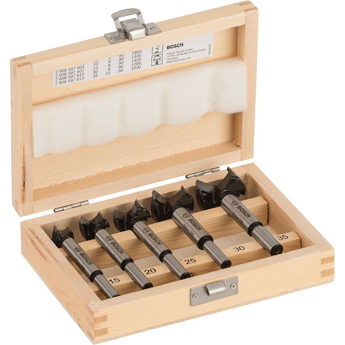 Bosch Kunst- Scharnierlochbohrer-Set, HM, 5-teilig, 15 - 35 mm